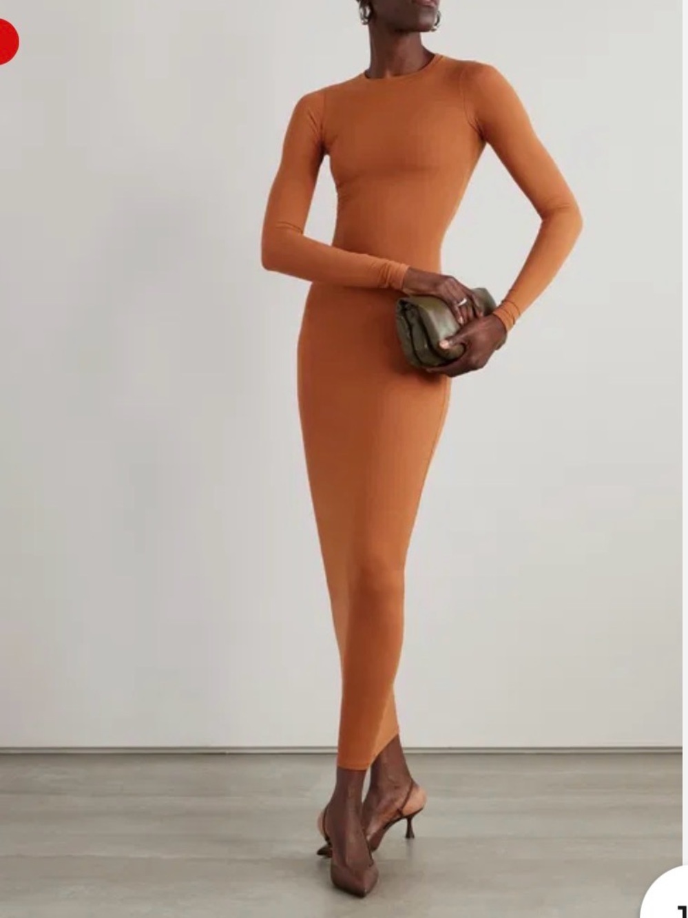SKIMS Long-Sleeve Ribbed Maxi Dress in Rust Orange